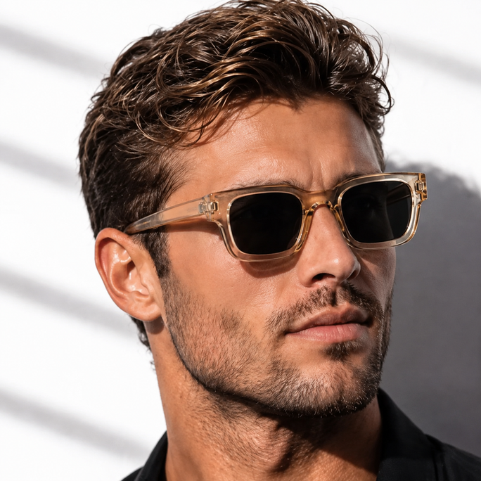 Classic Transparent Brown Square Sunglasses , UV400 Retro Shades