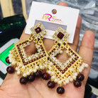 Pair of Elegant Geometric Kundan Square Drop Earrings