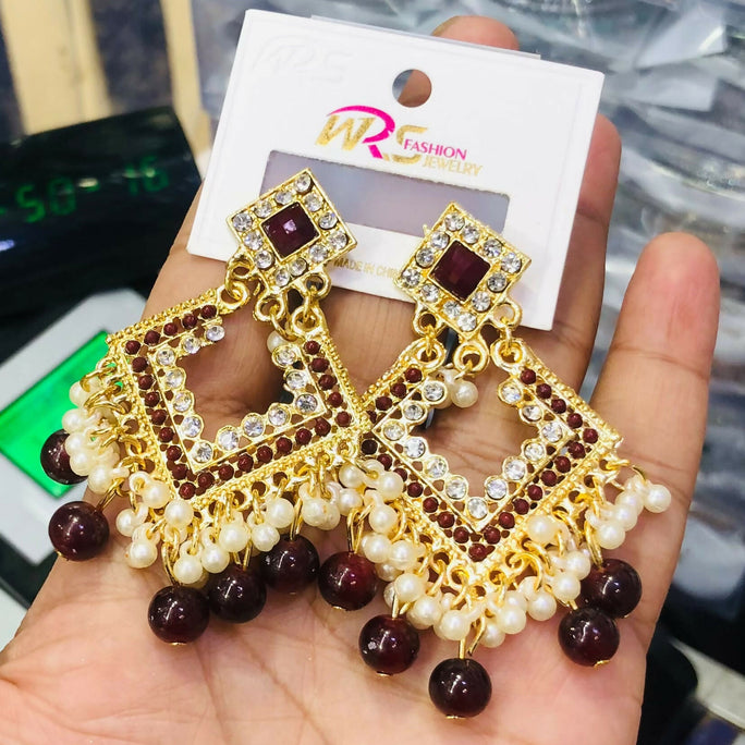 Pair of Elegant Geometric Kundan Square Drop Earrings