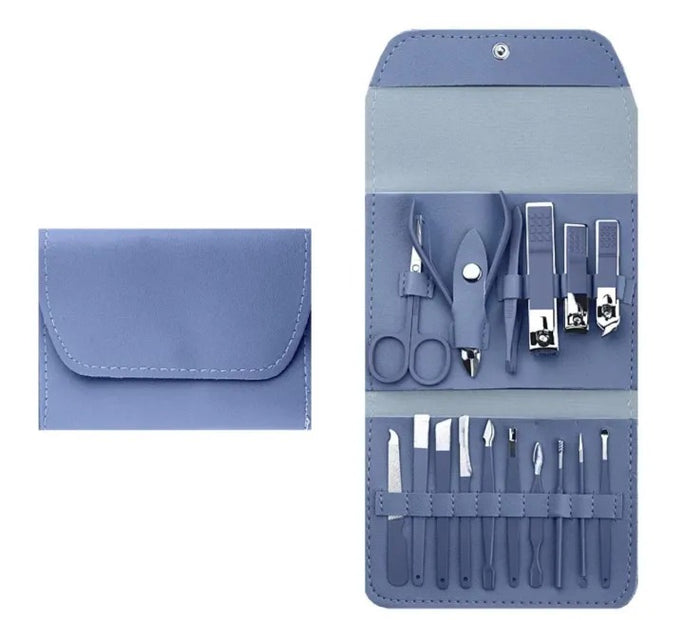 Set Of 16 Nail Clipper, Stainless Steel Manicure Kit With Folding Bag, Professional Pedicure Beauty Tools Set