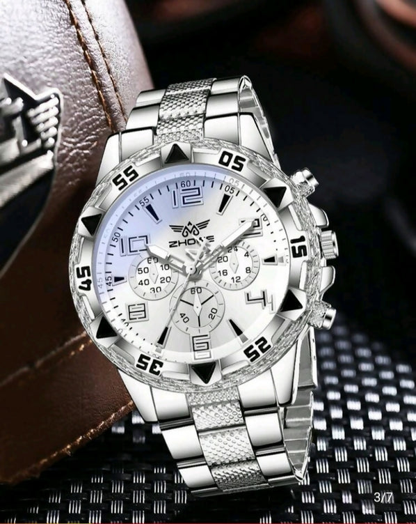 Men 4 in 1 Silver Quartz Watch