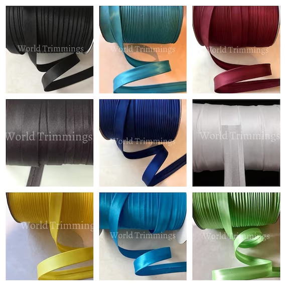 1 Roll (50 Yards) 5/8'' 15mm Single Fold Bias Tape Best Quality Ladies Tailoring Stage Costumes Clothing Robes Edge Strip Satin Ribbon for Cosplay Sewing DIY