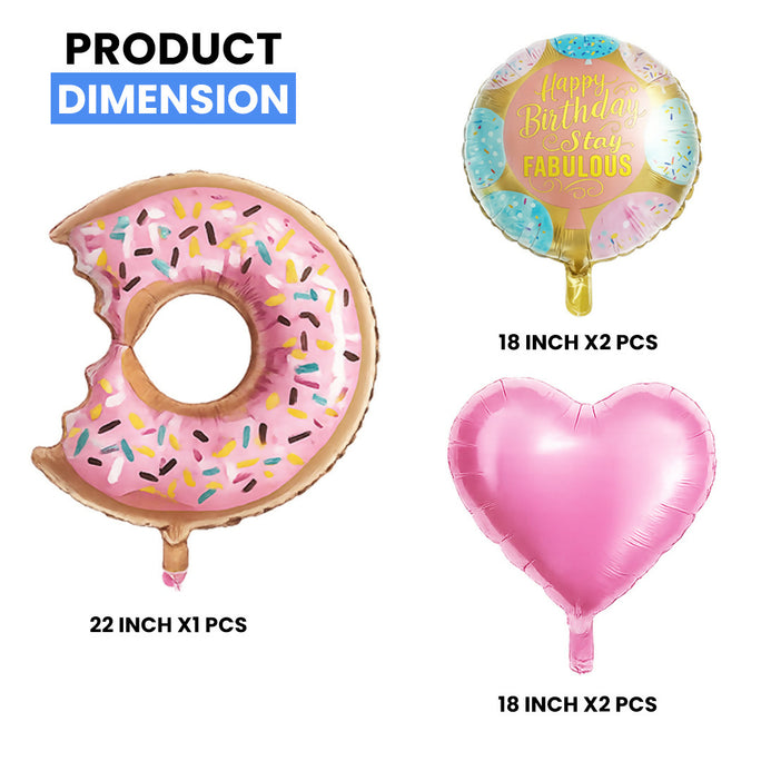 5 Pcs Eating Donut Theme Foil Balloon Set – Kids Birthday Party Decoration