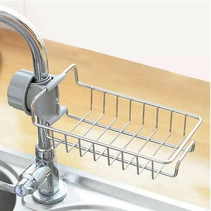 Kitchen Stainless Steel Sink Drain Rack Sponge Holder Stainless Steel Faucet Storage Rack Adhesive Sink Caddy Organizer for Brush Towel Shower Soap Dish for Bathroom Kitchen Hanging Storage Accessories