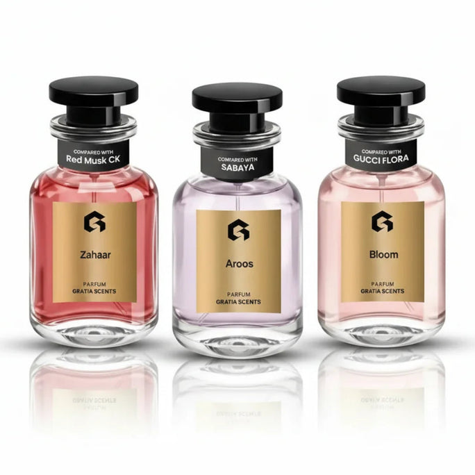 Gratia Trio Bundle For Her - 3 Women's Perfumes (Bloom, Aroos & Zahaar)