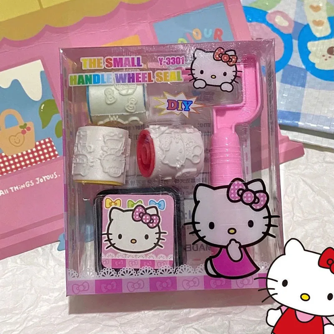 01 Set Unicorn / Hello Kitty Roller Stamp Handbooks Diy Anime Figure Multiple Styles Student Supplies Wholesale