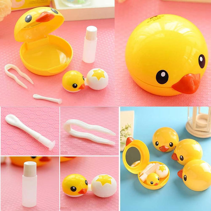 Cute Duck Popular Mini Contact Lens Case Box Travel Kit Easy Carry Mirror Container Contact Travel Kit Eye Care Kit Eyewear Case