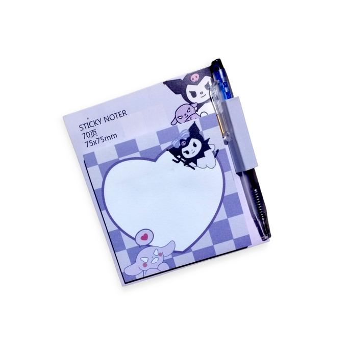 01 Pack With Pen Sticky Notes Cartoon Memo Pad Cute Sticky Notes Portable Message Notepad Kawaii Stationery School Supplies