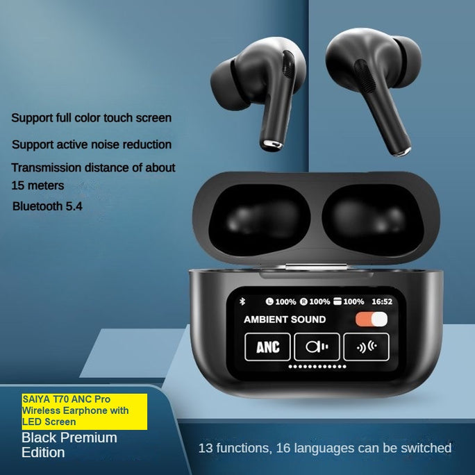 SAIYA T70 ANC Pro Wireless Earphone with LED Screen Wireless Earbuds, 2024