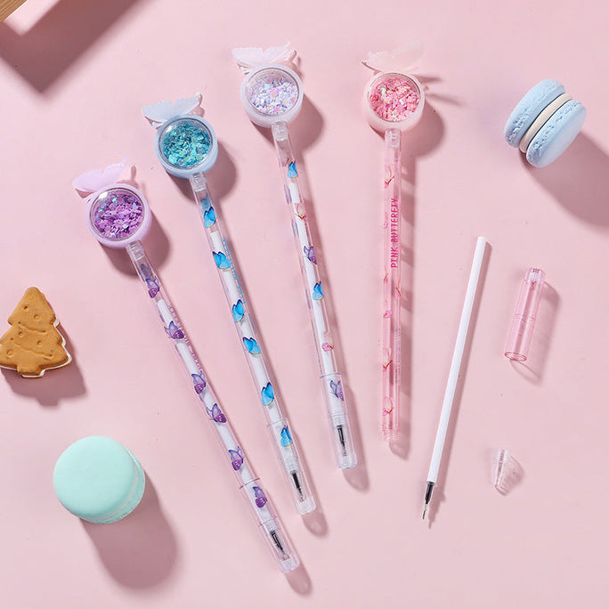 01 Pc Buttrefly BALL POINT GEL PEN Fairy Stick Ballpoint Pen Pen Bling Rainbow Dynamic Crystal Ball Pen Gel Ink Pen Student Pen Rollerball Pens for Women Girl Gift Stationery School Office Supplies