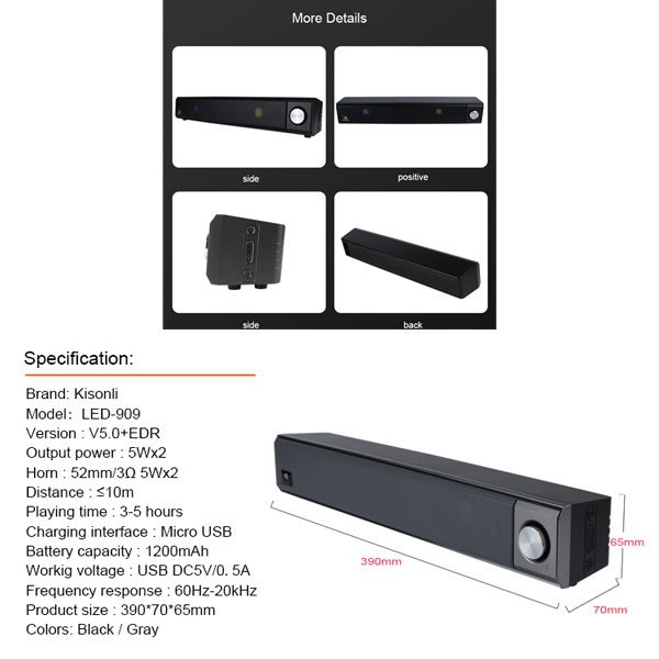 Kisonli LED-909 Wireless Speaker - Bluetooth Speaker + FM Radio + Lighting -