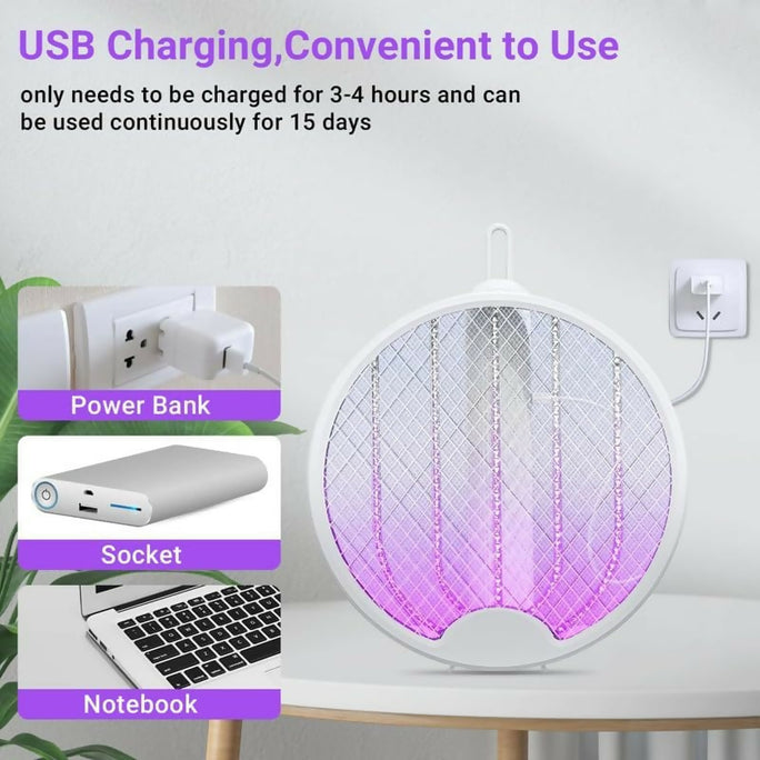Foldable Mosquito Killer Racket Trap Rechargeable Bug Zapper Racket