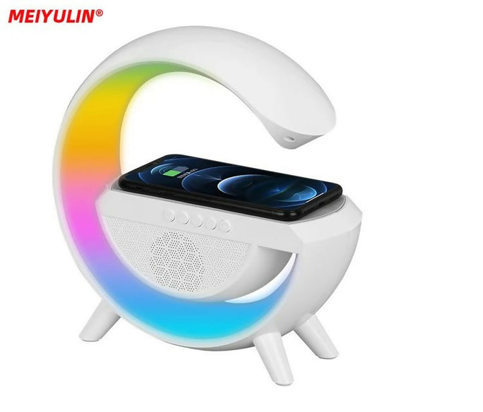 G Lamp Smart Bluetooth Speaker Wireless Fast Charger Station LED RGB Desk Light Support TF Card AUX For IPhone 14/13 Samsung Powerbank