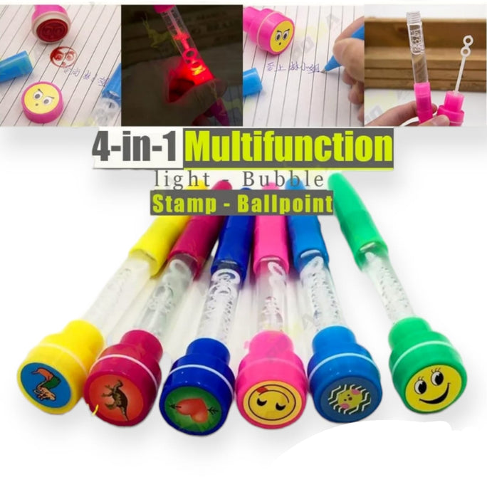 01 Pc Multifunction 4-in-1 Light, Bubble, Stamp, Ballpoint Feature Pen for Kids Children Party Birthday Gift