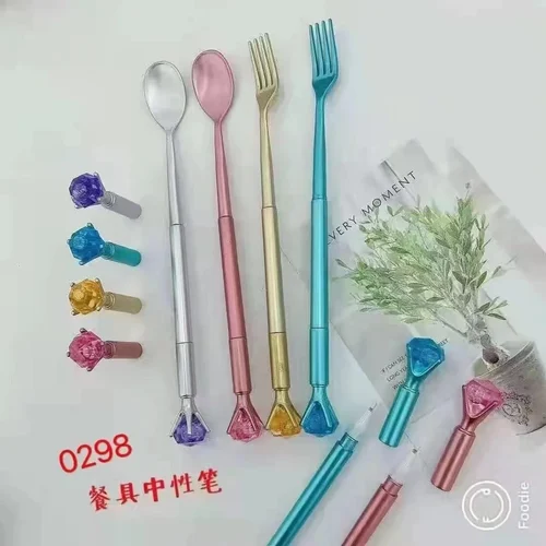 1 PC Stationery Diamonds Cute Lovely Candy Spoon / Fork Gel Pen Office Creative Gift Sweet Pretty Funny Pens