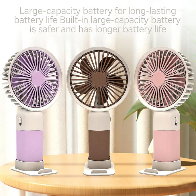 2-in-1 Portable Rechargeable Handheld Fan & Desktop USB Fan – Rechargeable Battery-Operated Electric Fan with Mobile Phone Holder Stand for Students, Office & Travel