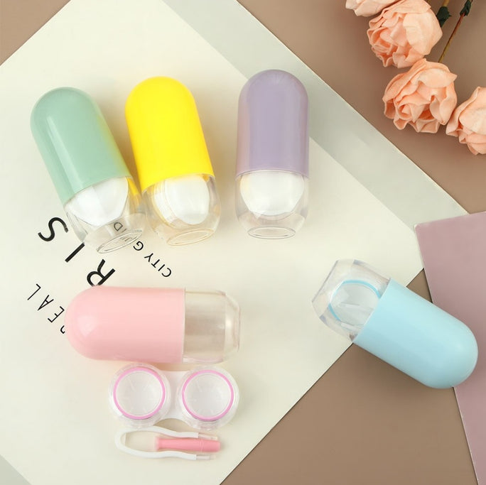 Contact Lens Pill Shape Case High Quality Travel Kit Design Travel Portable Solid Color Lens Cover Container Beauty Pupil Storage Soaking Box Eyewear Accessories