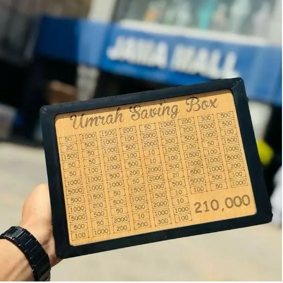 Umrah Savings Box 280 Days Wooden Money Saving Jar for Hajj Umrah Islamic Halal Savings Plan Daily Pilgrimage Tracker Gift for Muslims Eid Ramadan Savings Box