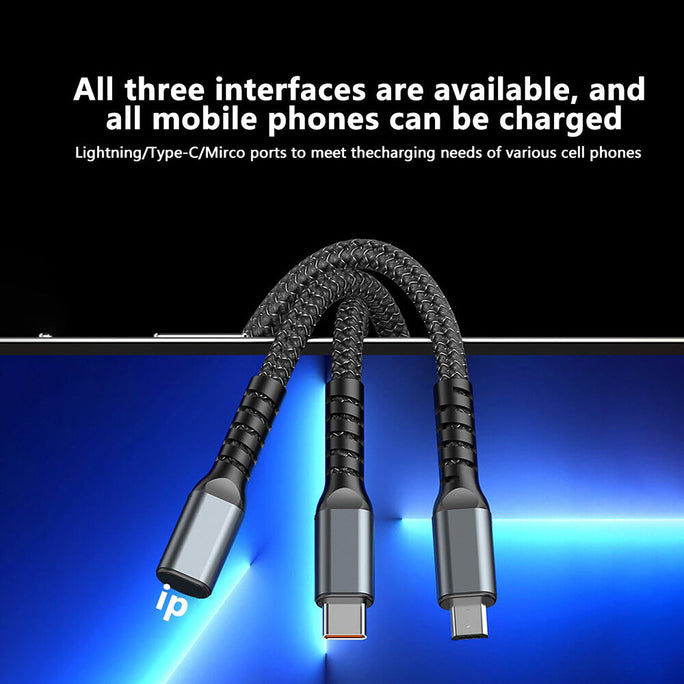 3 in 1 Fast Charging Cable 100W Multi Connector USB Type C Lightning Micro USB