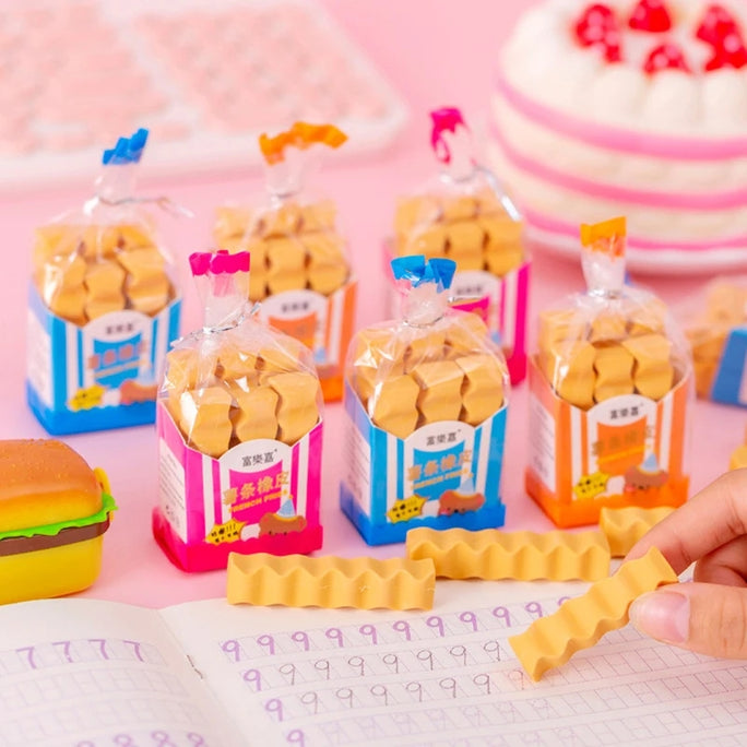 1 Box Creative Fries Rubber Eraser Cute Kroean Pencil Eraser Children Gift Kids Student Office Stationery Supplies