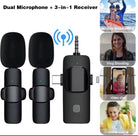 K15 3 in 1 Wireless Lavalier Microphone UHF Noise Reduction Clip On Mini Mic