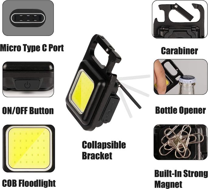 Mini Flashlight | COB Bright Rechargeable Keychain Light 4 Light Modes Portable