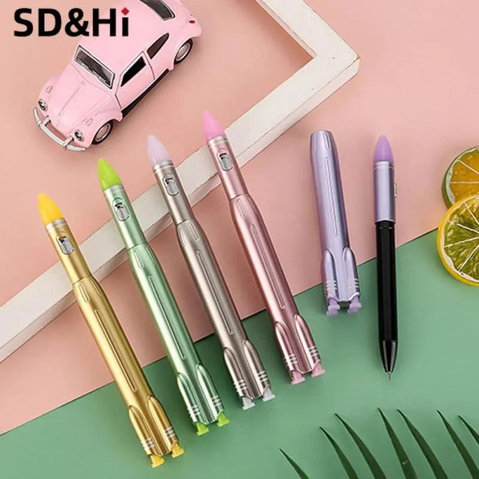 1pc Creative Luminous Rocket Missile Shaped Neutral Pen With Lamp Signature Pen For Student Writing Stationery
