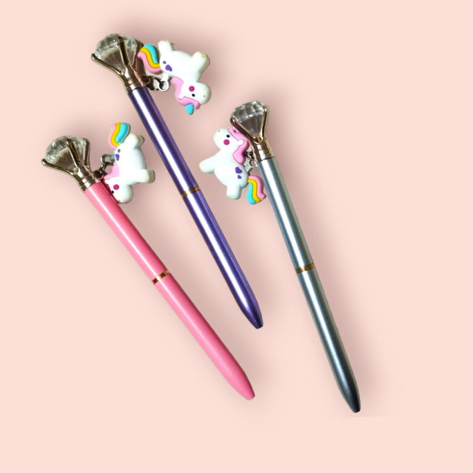01 Pc Diamond Unicorn Lu.xury Metal Crystal Top Big Diamond Ballpoint GEL Pen Fashion Carat Gift For School Office