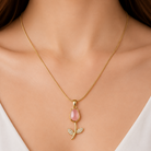 Elegant Tulip Flower Pendant Necklace for Women - Minimalist Floral Locket Chain with Crystal Accents