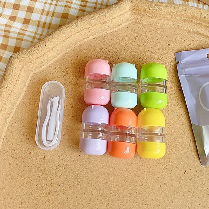 Cute Bear Lens Container + Tweezers & Suction Stick Set Contact Lens Case Accessories DIY Contact Lens Storage Box Portable Travel Contact Lens Case