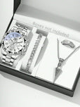 Men 4 in 1 Silver Quartz Watch