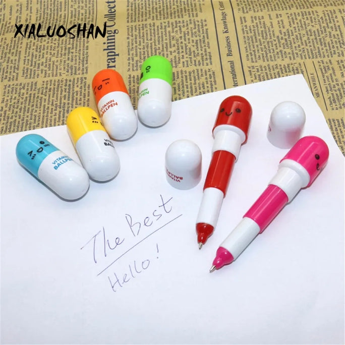 1 Pc Face Retractable Ballpoint Pen Blue Refill 0.5mm Pill Ballpen Kawaii Stationery Canetas Escolar School Office Tools