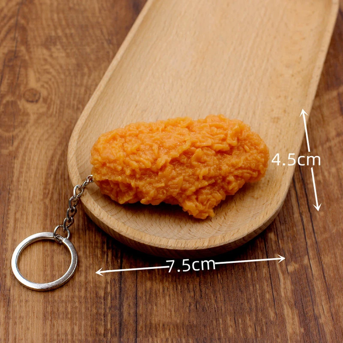 01 Pc Simulated Food Pendant PVC Fried Chicken Leg Wings French Fries Model Keychains Key Ring Jewelry Creative Decoration Gift