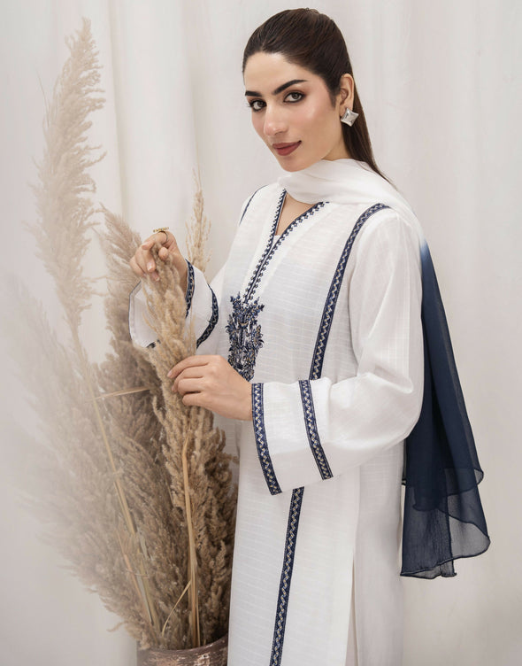 Lawn Cotton Embroidered Stitched 3-Piece Suit-Snowflake