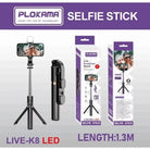 Plokama Live-K8 LED Selfie Stick 3-in-1 Mobile Phone Tripod - 1.3M Extendable