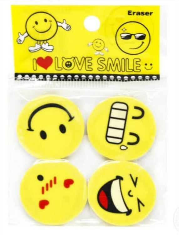 Pack of 04 Emoji Smiley Erasers for Girls Kids Boys cute rubber for kids Non-Toxic Eraser (Multicolor)