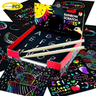 03PCS Rainbow Scratch Mini Notes Paper Pad Cards With Drawing Stencil Children Kids DIY Draw Painting Educational Toys Gifts