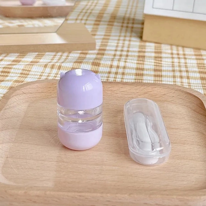 Cute Bear Lens Container + Tweezers & Suction Stick Set Contact Lens Case Accessories DIY Contact Lens Storage Box Portable Travel Contact Lens Case