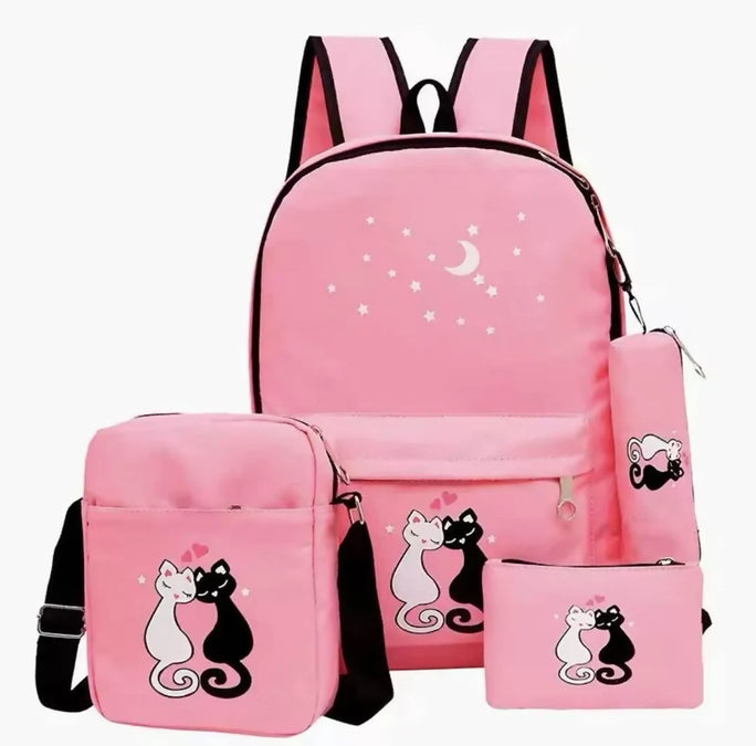 Kids 4-Piece Pink Cat Backpack Set