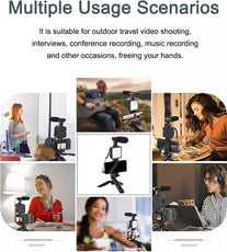 AY-49 Video Making Vlogging Kit Tripod With Microphone And LED Light For Live