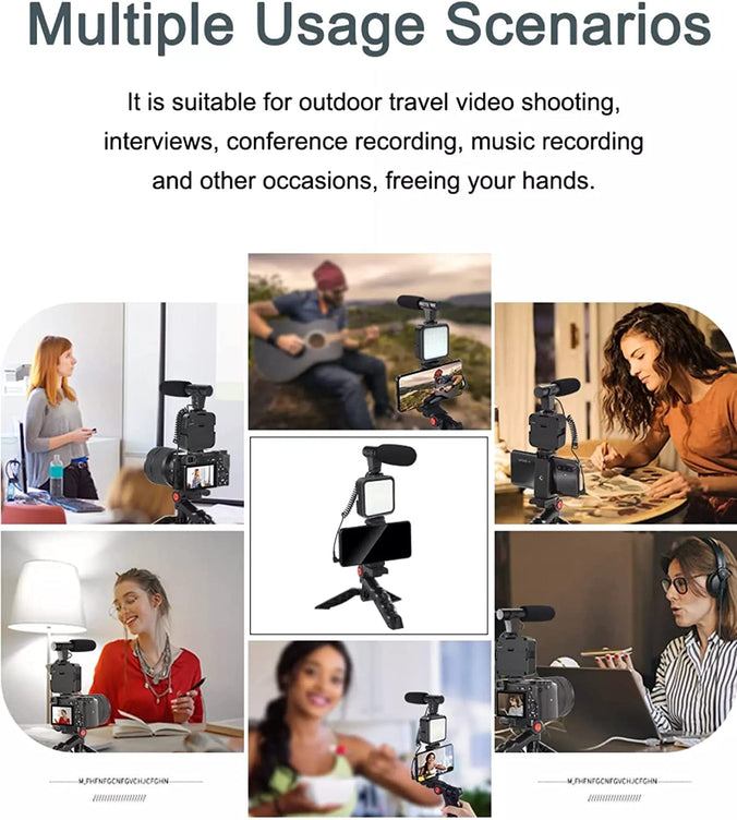 AY-49 Video Making Vlogging Kit Tripod With Microphone And LED Light For Live
