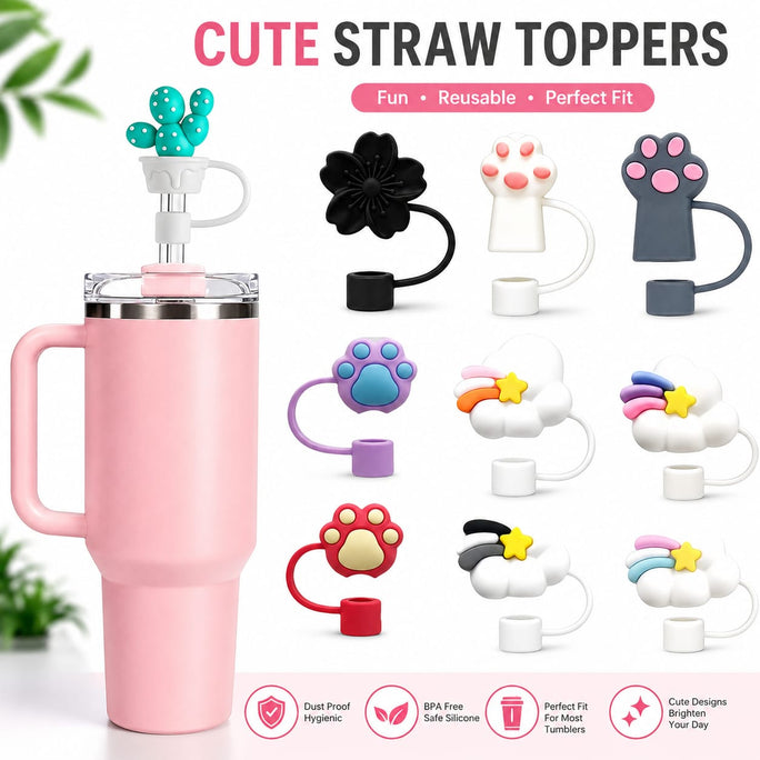 Pack of 2 Silicone Straw Topper Caps for Stanley & Other Tumblers | 10mm Straw Covers Compatible with 30oz & 40oz Tumblers | Reusable Dust-Proof Straw Stoppers