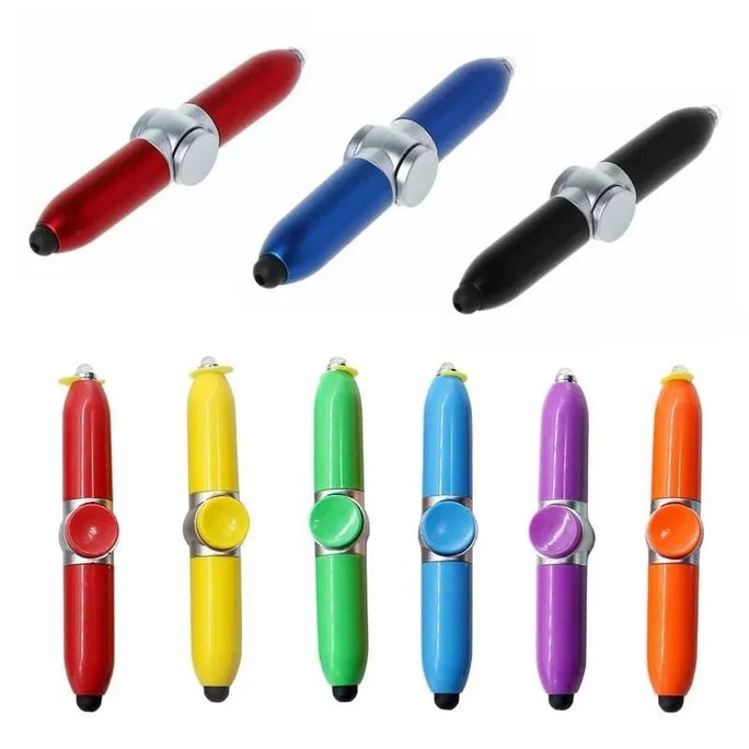 01 Pc 4 In 1Creative Decompression Pen Multifunction Fingertip Gyro Ballpoint Pen LED Flashlight Luminous Stylus Ipad Touch Screen Pen
