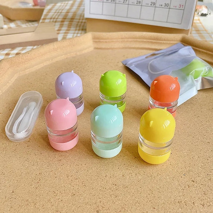Cute Bear Lens Container + Tweezers & Suction Stick Set Contact Lens Case Accessories DIY Contact Lens Storage Box Portable Travel Contact Lens Case