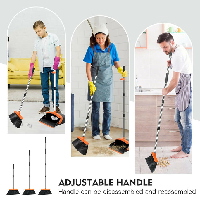 Broom and Dustpan Set Adjustable Handle Broom with Dustpan Combo Set with Dustpans Teeth to Automatically Clean Hair Suitable for Home Kitchen Office Hall Lobby
