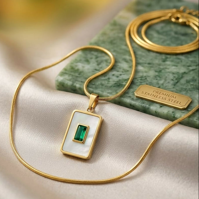 Elegant Stainless Steel Rectangular Pendant Necklace