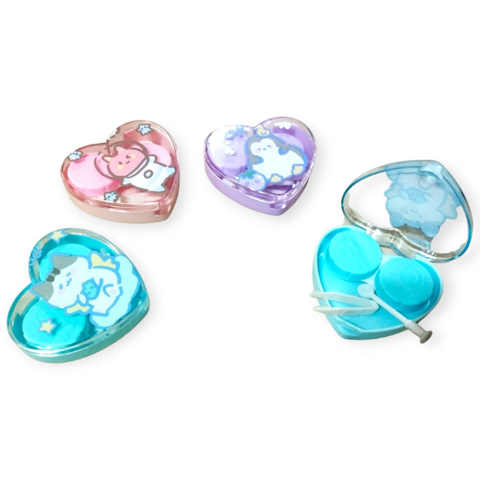 Cute Style Pocket Mini Contact Lens Case Travel Kit Heart Shape | With Stick Tweezer Container