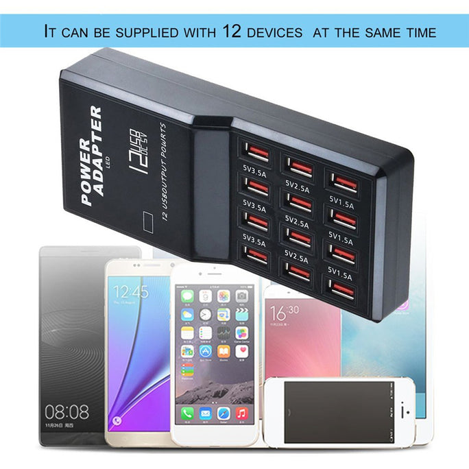 12 Port USB Charging Station | Universal Multi Charger Hub 12A Desktop Fast