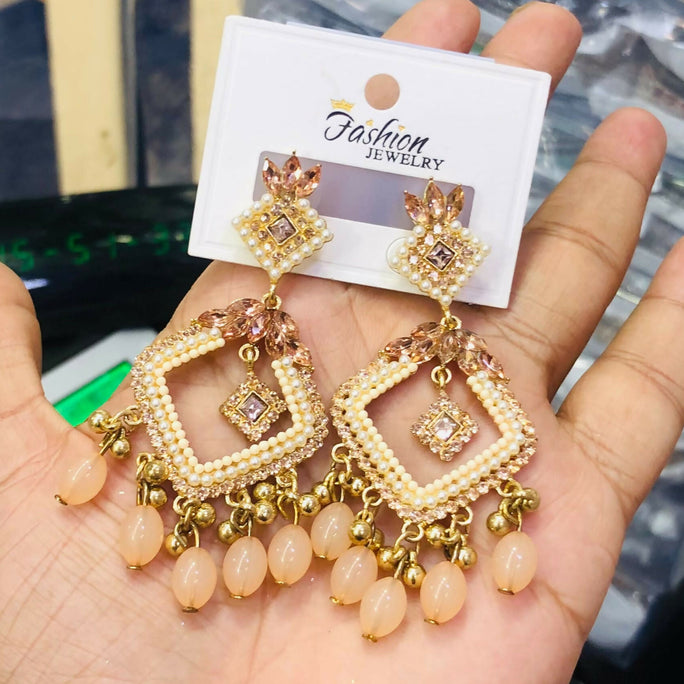 Pair of Elegant Geometric Kundan Square Drop Earrings