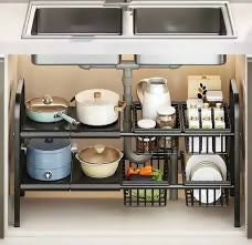 Expandable Under Sink Organizer, 2 Tier Carbon Steel Storage Rack for Double Sink Cabinet